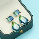 Xpoko Luxury Blue Green Crystal Water Drop Earrings for Women by Lizakosht New Designer Jewelry