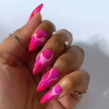 Xpoko 24Pcs long stiletto False Nails Wearable  Almond Fake Nails Pink Leopard Print Design Bright color Full Cover Press on Nails