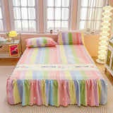 Xpoko Rainbow Bed Skirt Set Soft Ruffle Bed Skirts for Kids Boys Girls Bedroom Decor, Colorful Stripes Soft Easy Care Mattress Cover