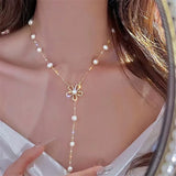 Xpoko French Short Clavicle Chain New Flower Fairy Light Luxury Minority Design Temperament Pearl Tassel NecklaceTrendy Girl Gifts