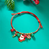 Xpoko Christmas Gifts Fashion Simple Handwoven Braided Christmas Bracelets for Women Enamel Metal Xmas Tree Santa Claus Adjustable Bracelet Jewelry