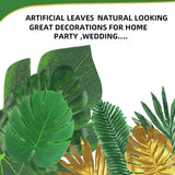 Artificial Tropical Palm Leaves Hawaiian Luau Jungle Party Golden Stems Leaf Decoration Table Wedding Birthday Decor Fake Plants