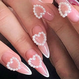 Xpoko 24pcs ocean 3D mermaid bubble beads design almond press on nails stiletto false nails with glue Peach love French stick on nails