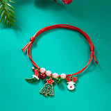 Xpoko Christmas Gifts Fashion Simple Handwoven Braided Christmas Bracelets for Women Enamel Metal Xmas Tree Santa Claus Adjustable Bracelet Jewelry