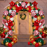 Xpoko Christmas Party Balloon Set Candy Cane Aluminum Film Balloon Red Green White Christmas New Year Balloon Chain Arch Wreath Set