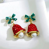 Xpoko Christmas Gifts Delicate Christmas Bowknot Bell Earrings for Women Sparkling Full Rhinestone Christmas Tree Dangle Earring Girls Holiday Jewelry