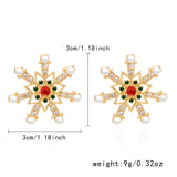 Xpoko Fashion Imitation Pearl Snowflake Earrings for Women Delicate Colorful Rhinestone Snowflake Stud Earring Christmas Jewelry Gift