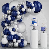 Xpoko Navy Blue White Balloons Arch Garland Kit Silver Confetti Ballon First Birthday Party Decorations Graduation Wedding Baby Shower