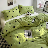 Xpoko Green Polka Dots Duvet Cover Pillow Case Bed Sheet AB Side Quilt Cover Stripe Boy Kid Teen Girl Bedding Linens Set King Queen