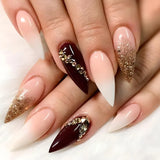 Xpoko 24pcs hot girls y2k designs fake nails press on stiletto almond false nails with 3d charms decorated detachable ballet long nail