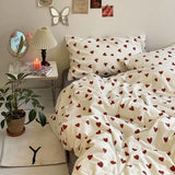 Xpoko Red Heart Bedding Set Fashion Ins No Filler Boys Girls Duvet Cover Pillowcase Flat Sheet Full Queen Size Home Decor Bedspread