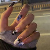 Xpoko French False Nails Five-pointed Starcrocodile Pattern Fake Nail Patch Full Cover Wearable Fashion y2k Girls Press on Nail Tips