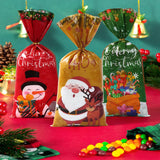 Xpoko 25/50/100pcs Christmas Candy Bags With Rope Cookie Biscuit Package Christmas Decoration 2023 Gift Bag for Kids Party Supplies