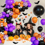 Xpoko 125pcs Halloween black.Orange.Purple.Confetti.Eye Balloon Kit. spooky party  Classroom decoration PROM Birthday decoration