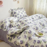 Xpoko Cute Floral Duvet Cover Set Ins Korean Style with Flat Sheet Pillowcase No filler Washed Cotton Queen Full Twin Home Bed Linen