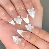 Xpoko 24Pcs Short Round Head Almond Fake Nails with Flowers Grass Pattern Wearable False Nails Tips Summer Full Cover Press on Nails