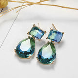 Xpoko Luxury Blue Green Crystal Water Drop Earrings for Women by Lizakosht New Designer Jewelry