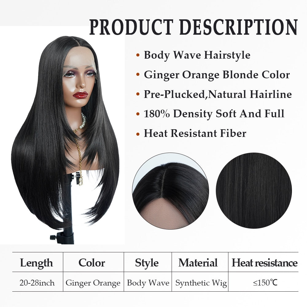 Xpoko Butterfly Haircut Wig Layered Wig Synthetic Straight Wigs For Women Lace Wig Pre Plucked Black Natural Hair Heat Resistant Fiber
