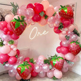 Xpoko 102pcs Strawberry Party Decoration Balloon Garland Kit for Girls 1st 2nd Birthday Party Supplies Strawberry Theme Decoration
