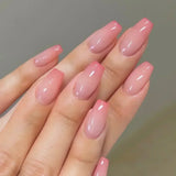 Xpoko 24Pcs Short False Nails French Gradient Pink Fake Nails Almond Press on Nails Coffin Full Cover Nail Tips Detachable Manicures