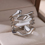 Xpoko Stainless Steel Rings for Women Men Gold Color Hollow Wide Open Ring Female Male Fashion Wedding Party Finger Jewelry Gift 2024