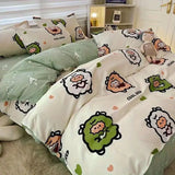 Xpoko Korean Style Cartoon Sheep Bedding Set Girls Kids Twin Full Queen Size Bed Flat Sheet Duvet Cover Pillowcases Bed Linen Kawaii