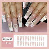 Xpoko 24Pcs Extra Long Ballet False Nails with frog print strawberry Designs Wearable Pink French Press on Nails Acrylic Fake Nail Tip