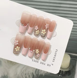 Xpoko 10Pcs Blue Handmade acrylic Nails Set Press on Professional Full Cover Nail Tips Manicure Angel Rose Design Wearable False Nails