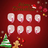 Xpoko 24Pcs Christmas Short Square Press On Nail Glossy Cute Christmas Hat Red Fake Nails Acrylic Full Cover Nail Accessory For Women