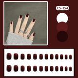 Xpoko 24pcs/Set Gorgeous Wine Red False Nails With Glue Middle Long Round Head Full Nail Tips Finished Fake Nail artificial nails