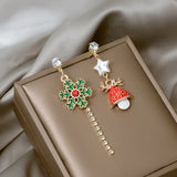 Xpoko Christmas Gifts Luxury Colorful Rhinestone Christmas Tree Dangle Earrings for Women Exquisite Zircon Star New Year Earrings Girls Party Jewelry