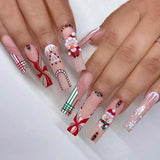 Xpoko 24PCS Christmas Snow Elk Tree Fake Nails Reusable Stick On Nails Press on Full Cover 3D False Nail Tips DIY Manicure Dropship