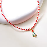 Xpoko Christmas Gifts Handmade Colorful Rice Beads Short Necklace for Women Cute Santa Claus Christmas Tree Pendant Choker Necklace New Year Jewelry