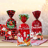 Xpoko 25/50/100pcs Christmas Candy Bags With Rope Cookie Biscuit Package Christmas Decoration 2023 Gift Bag for Kids Party Supplies