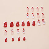 Xpoko 24pcs Cute Santa Claus False Nails Christmas Eve Wearable Fake Nail Tips Red Grid French Press on Nails 2025 New Year Gifts