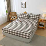 Xpoko High Quality 100% Cotton Mattress Protection Cover,Adjustable Fitted Sheet 160x200,No Pillowcase,Plaid Style