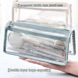 Xpoko back to school Transparent PVC Pencil Case Waterproof Large Capacity Double Layer Pen Bag Ins Style Makeup Bag Storage Bag School Stationery