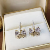 Xpoko Lizakosht Peach Zircon Bow Earrings for Women Fashion Jewelry Gifts