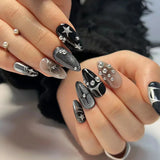 Xpoko 24pcs hot girls y2k designs fake nails press on stiletto almond false nails with 3d charms decorated detachable ballet long nail