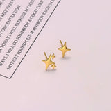 Xpoko Asymmetric Four-pointed Star Earrings for Women Silver Fairy Stud Jewelry