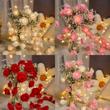 Xpoko LED Artificial Rose Flower Lights Fairy String Garland Christmas Lights Decorations for Wedding Home Room Curtain Lamp Decor