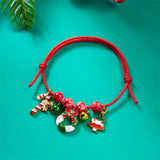 Xpoko Christmas Gifts Fashion Simple Handwoven Braided Christmas Bracelets for Women Enamel Metal Xmas Tree Santa Claus Adjustable Bracelet Jewelry