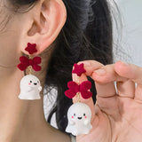 Xpoko Christmas Gifts Cute Resin Ghost Drop Earrings for Women Red Bowknot Star Ghost Earring Christmas Halloween Festival Party Jewelry Accessories