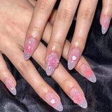 Xpoko 24pcs ocean 3D mermaid bubble beads design almond press on nails stiletto false nails with glue Peach love French stick on nails