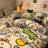 Xpoko Korean Style Cartoon Sheep Bedding Set Girls Kids Twin Full Queen Size Bed Flat Sheet Duvet Cover Pillowcases Bed Linen Kawaii