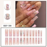 Xpoko 24pcs Valentine's Day false nails pink artificial nails wearable long coffin ballet fake nails with glue press on acrylic nail