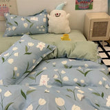 Xpoko Korean Style Bedding Set Boys Girls Twin Queen Size Duvet Cover Flat Sheet Pillowcase Bed Linens Kids Adult Fashion Home Textile