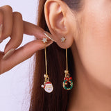 Xpoko Christmas Gifts Trendy Asymmetric Santa Claus Long Tassel Earrings for Women Creative Christmas Tree Snowman Adjustable Earring New Year Jewelry