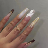 Xpoko 24pcs Orchid Sweet Fake Nails Sweet Cool Ins Style Wearing False Nails Wearable Full Cover Fairy Flowers Almond Press on Nails