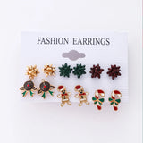 Xpoko Christmas Gifts 6 Pairs/Lot Christmas Earrings for Women Trendy Xmas Tree Santa Claus Elk Bow Ribbon Earring Set Party Holiday New Year Jewelry